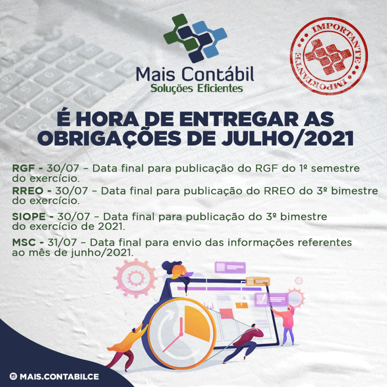 É hora de entregar as obrigações de julho/2021
