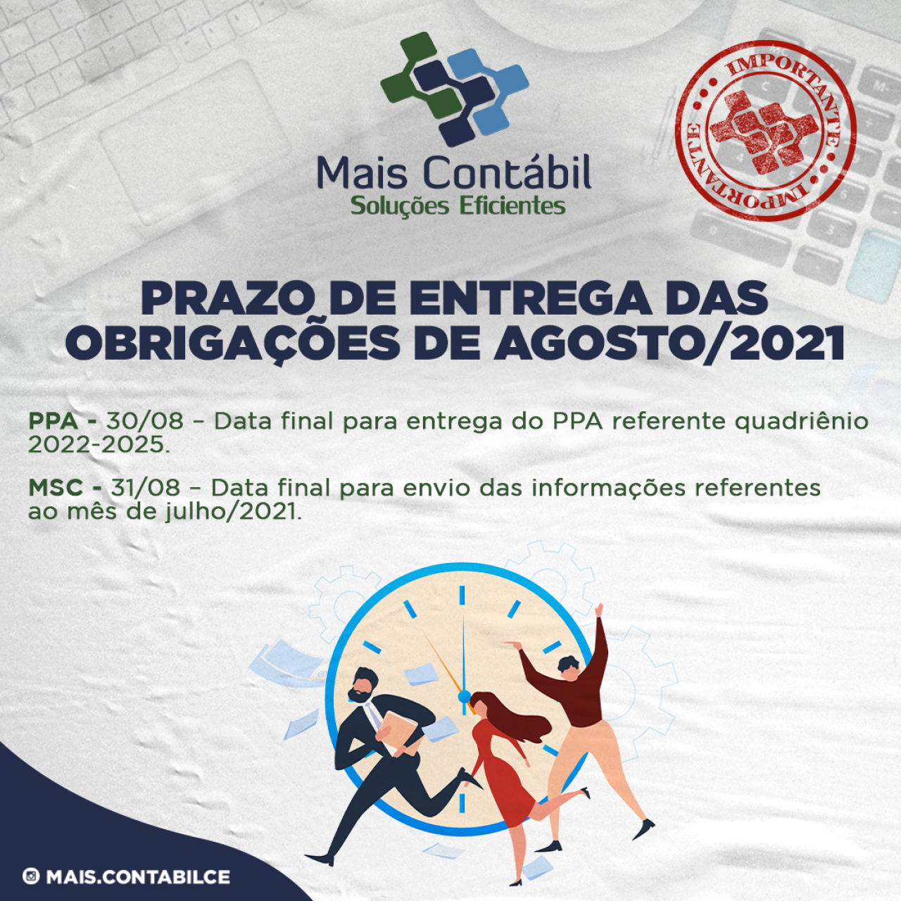 PRAZO DE ENTREGA DAS OBRIGAÇÕES DE AGOSTO