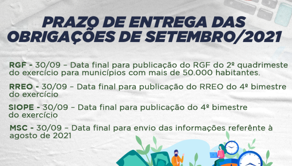 Prazos de entrega das obrigações do mês de Setembro.